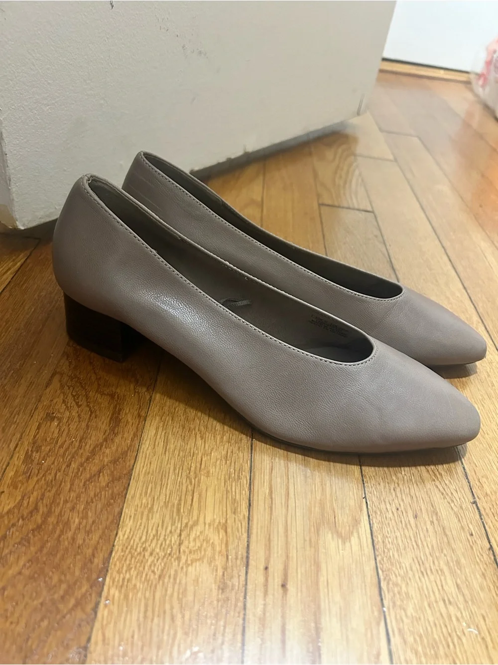 Zara Low Block Heel Pumps in Taupe